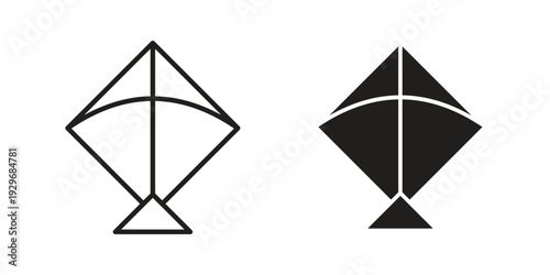 Kite icons vector glyph and thin line. Black icons