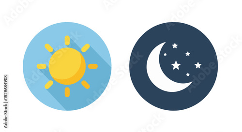 Sun and moon flat icons. Day and night simple illustrations. isolated on white, png
