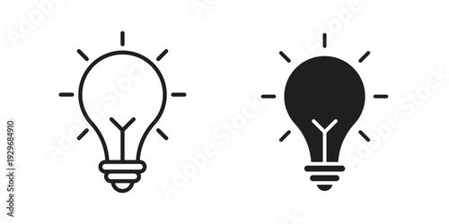Light bulb icons vector glyph and thin line. Black icons