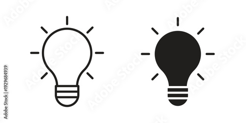Lightbulb icons vector glyph and thin line. Black icons