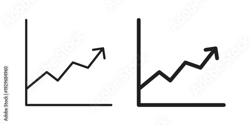 Line chart icons vector glyph and thin line. Black icons