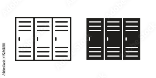 Lockers icons vector glyph and thin line. Black icons