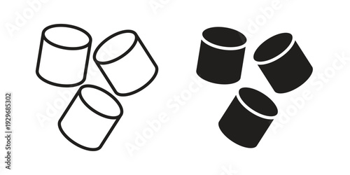 Marshmallow icons vector glyph and thin line. Black icons