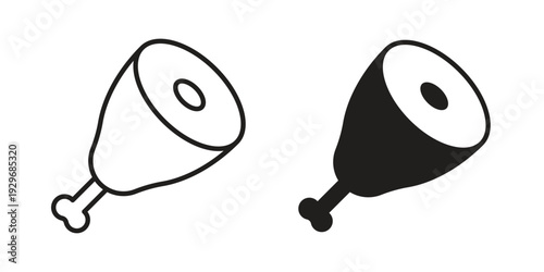 Meat icons vector glyph and thin line. Black icons