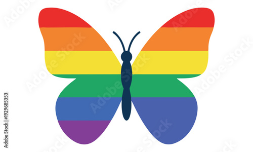 LGBTQ+ Pride Rainbow Butterfly Icon on White Background