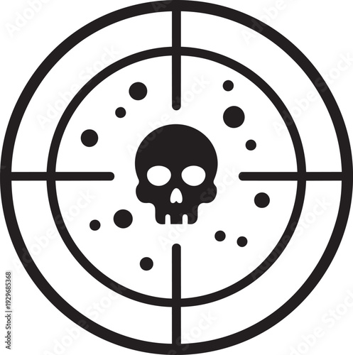 Crosshairs targeting a skull icon, representing danger, threat, or a deadly situation. Vector graphic.
