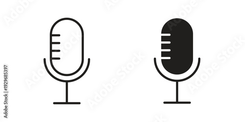Microphone icons vector glyph and thin line. Black icons