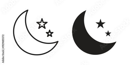 Moon icons vector glyph and thin line. Black icons