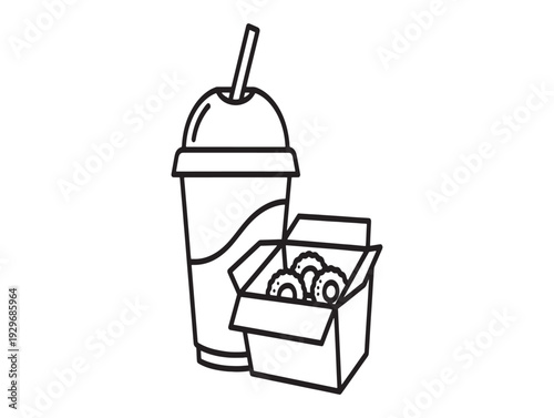 Vector illustration of donuts box and soda cup isolated on White Background