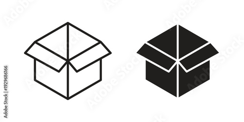 Open box icons vector glyph and thin line. Black icons