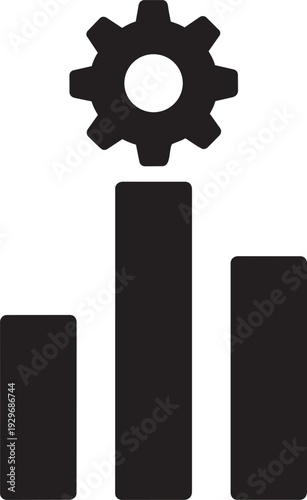 Business Performance Optimization Icon with Gear and Bar Chart; Data Analytics and Settings Symbol for Process Improvement.