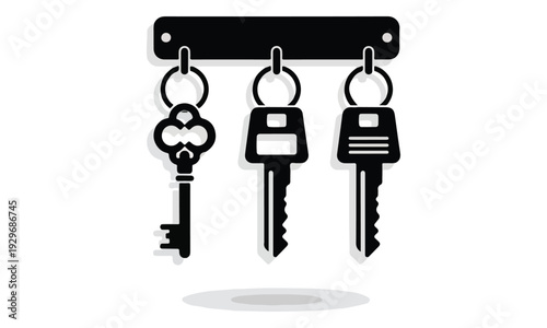 Keys on a Key Holder Icon with Skeleton and Modern Keys
