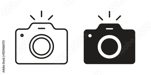Photo Camera icons vector glyph and thin line. Black icons