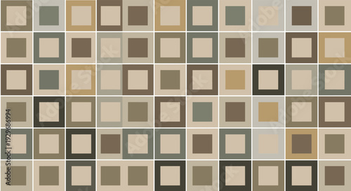 Geometric grid pattern consisting of multiple squares within squares rendered in various shades of brown, beige, and grey.