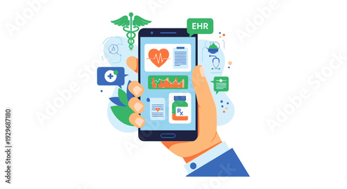 Mobile Healthcare App Concept with Electronic Health Records (EHR) and Telemedicine Services