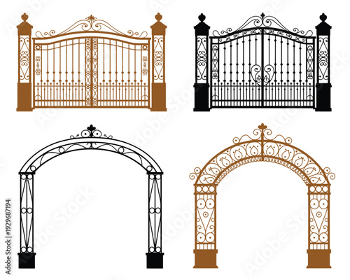 Classic portal style, entrance door illustration, with ornate architectural details, vintage structure design, and decorative historic gateway isolated for fantasy,  and creative vector artwork.