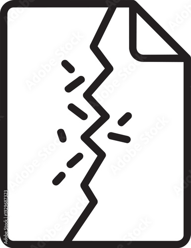 Torn and Damaged Document Icon Representing File Corruption, Data Loss, Error, Cancellation, and Invalid Information