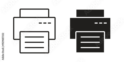 Print button icons vector glyph and thin line. Black icons