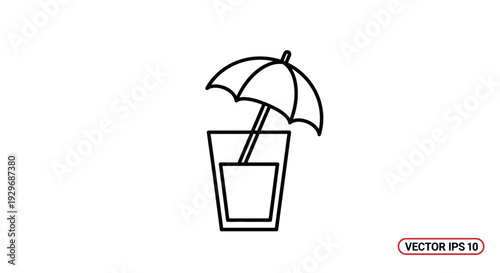 Refreshing Drink in Glass with Small Umbrella Icon on Isolated White Background