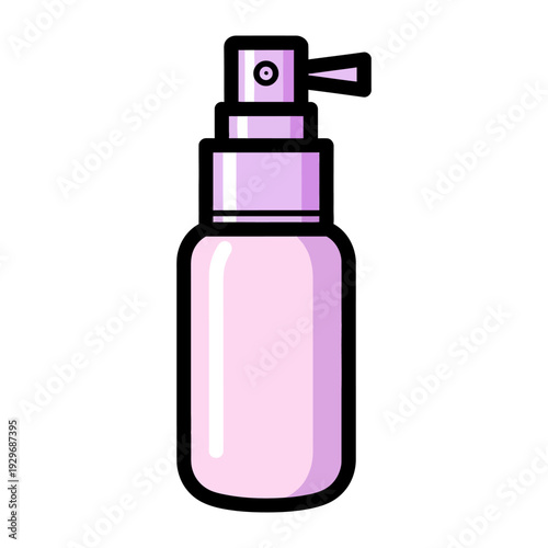 Pink cosmetic spray bottle with atomizer nozzle on white background