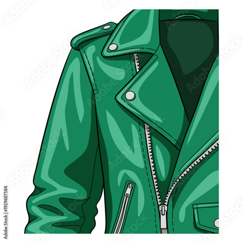 Green leather jacket with zipper and collar details