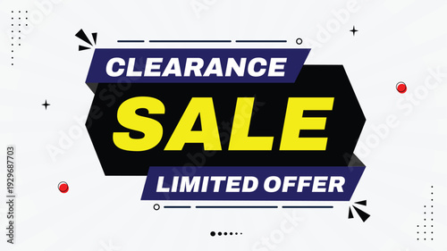 Clearance Sale Banner Template – Limited Offer, Modern Element Shapes, Yellow, Black, Purple, White Gradient Background, Promotional Vector Design
