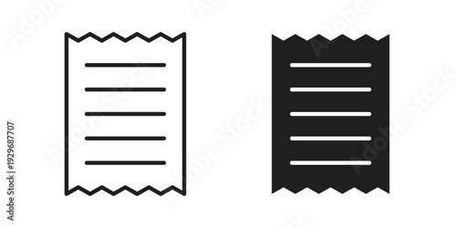 Receipt icons vector glyph and thin line. Black icons