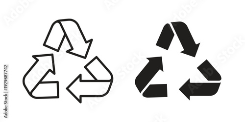 Recycle icons vector glyph and thin line. Black icons