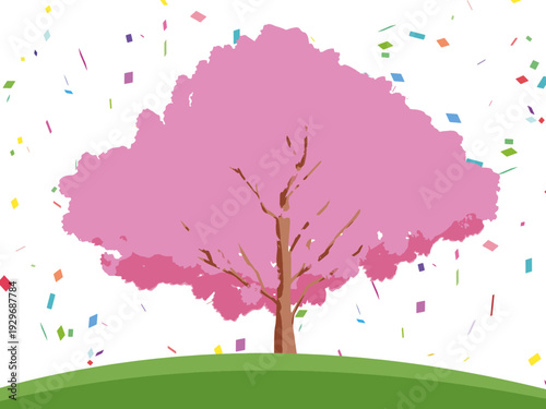 背景, カラフル, 木, 桜, 植物, 自然, ベクター, とぶ, イラスト, ブランチ, 葉, 