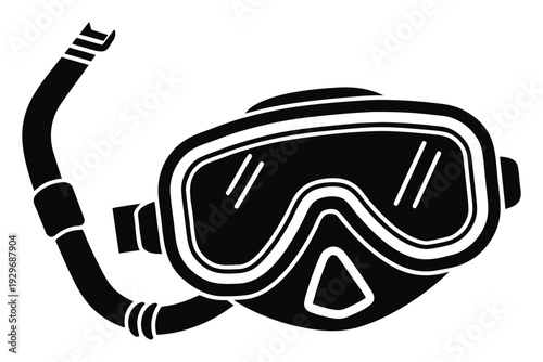 PPE protective gear eye protection Black and white snorkeling mask with attached breathing tube flat