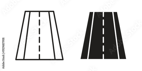 Road icons vector glyph and thin line. Black icons