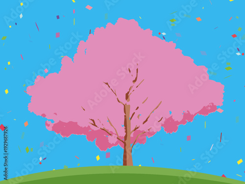 背景, カラフル, 木, 桜, 植物, 自然, ベクター, とぶ, イラスト, ブランチ, 葉, 