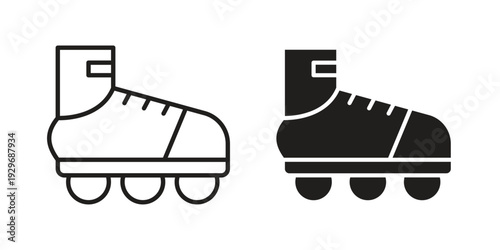 Roller skates icons vector glyph and thin line. Black icons