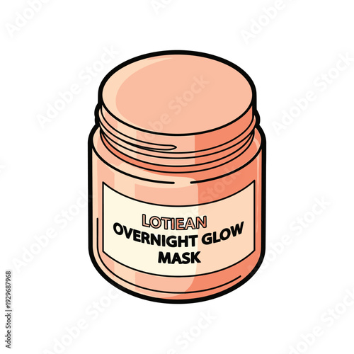 Peach colored face mask jar with label on white background skincare product illustration beauty