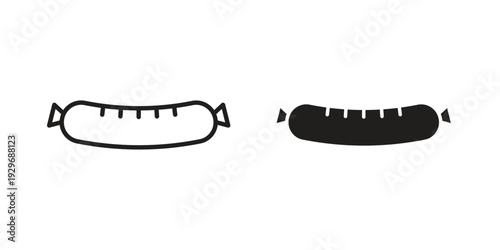 Sausage icons vector glyph and thin line. Black icons