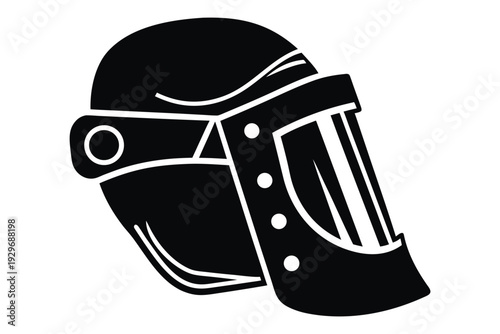 PPE protective gear eye protection Black and white stylized medieval knight helmet side view silhouette