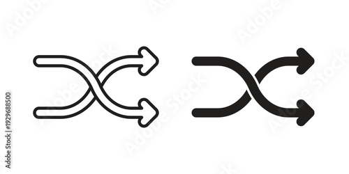 Shuffle icons vector glyph and thin line. Black icons