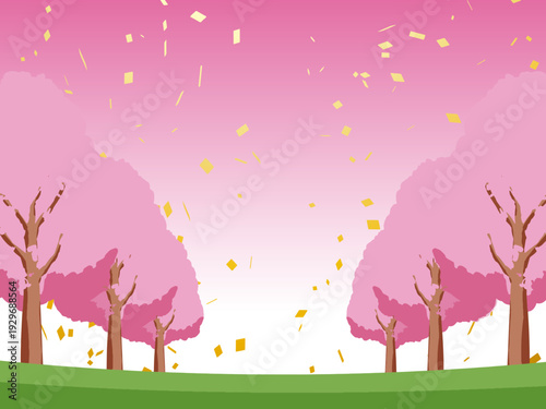 背景, カラフル, 木, 桜, 植物, 自然, ベクター, とぶ, イラスト, ブランチ, 葉, 