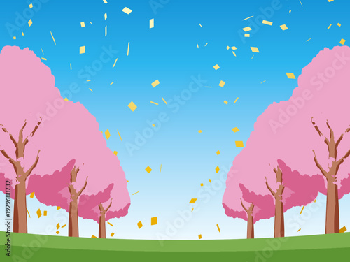 背景, カラフル, 木, 桜, 植物, 自然, ベクター, とぶ, イラスト, ブランチ, 葉, 