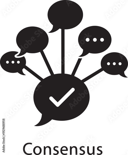 Consensus Speech Bubbles Communication Icon with Checkmark, Agreement and Discussion Symbol