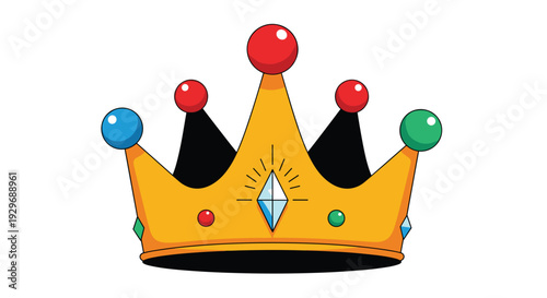 Golden royal crown adorned with colorful gems including red blue and green jewels for a king or queen costume illustration.