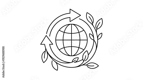 Globe with Arrows and Leaves - Eco-friendly Cycle Symbol