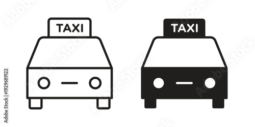 Taxi icons vector glyph and thin line. Black icons