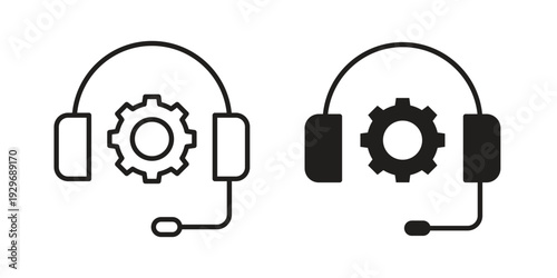 Technical support icons vector glyph and thin line. Black icons
