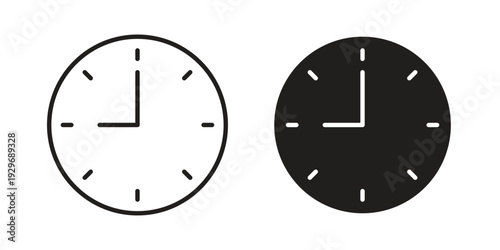 Time icons vector glyph and thin line. Black icons