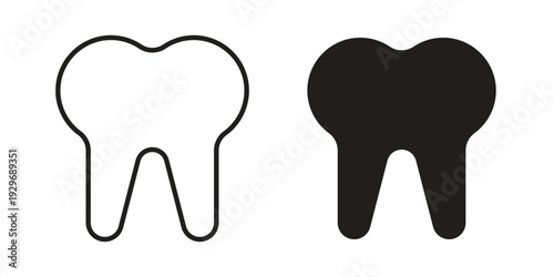 Tooth icons vector glyph and thin line. Black icons