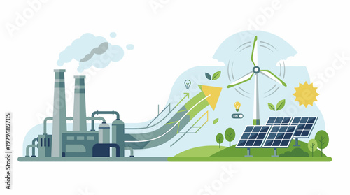 Green Energy Transition Industrial Plant to Renewable Sources Like Solar and Wind