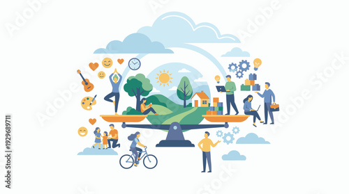 Balance Between Life and Work Wellbeing and Productivity Illustration