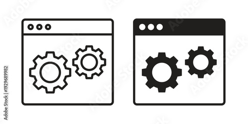Web development icons vector glyph and thin line. Black icons
