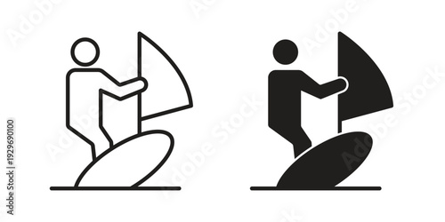 Windsurf icons vector glyph and thin line. Black icons